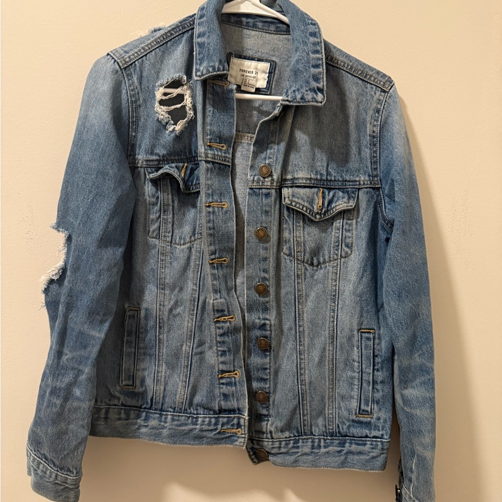 Forever 21 Light Blue Distressed Jean‎ Jacket